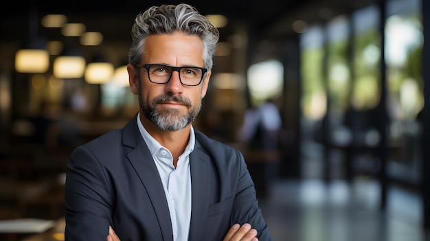 hombre arafed con gafas y barba, traje y corbata IA generativa