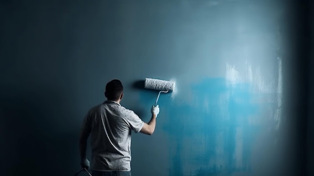 hombre arafed pintando una pared con un rodillo de pintura generativa ai