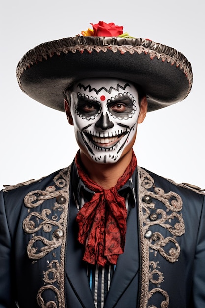 hombre arafed con un traje mexicano con un sombrero y una flor ai generativa