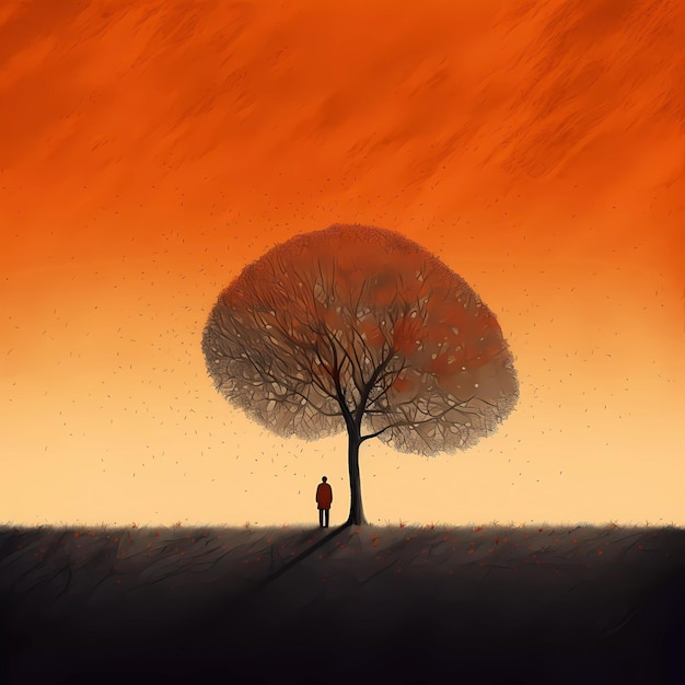 Foto un hombre y un árbol están de pie en un campo con el texto de la cita del árbol