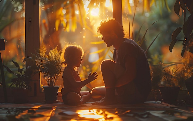 Hombre arrodillado junto a una niña IA generativa