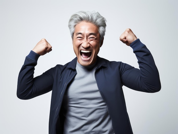 Hombre asiático de 50 años pose emocional dinámica