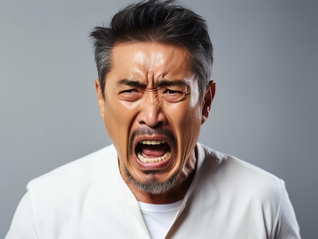 Hombre asiático de 50 años pose emocional dinámica