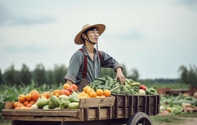Hombre asiático cosecha Granja de jardín Generar Ai
