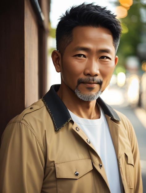 Hombre asiático de mediana edad con barba de cabra