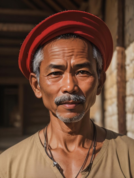 Hombre asiático de mediana edad Cerrar retrato con sombrero