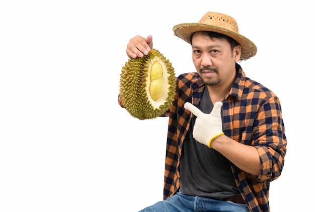 Hombre asiático con Mon Thong Durian