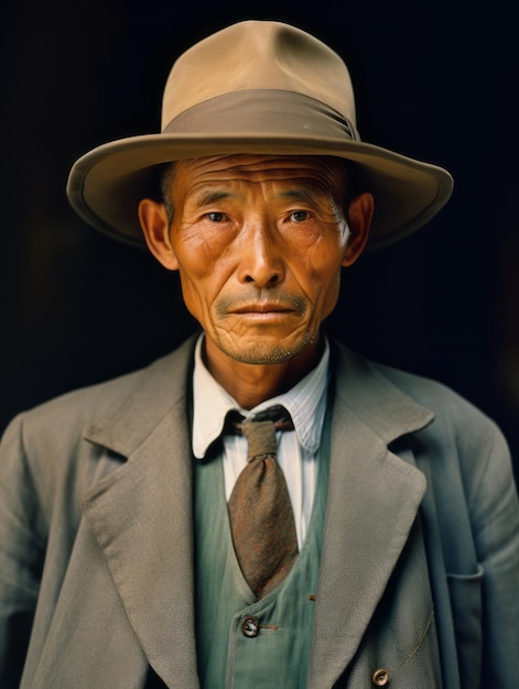 Foto hombre asiático de principios del siglo xx, fotografía antigua coloreada