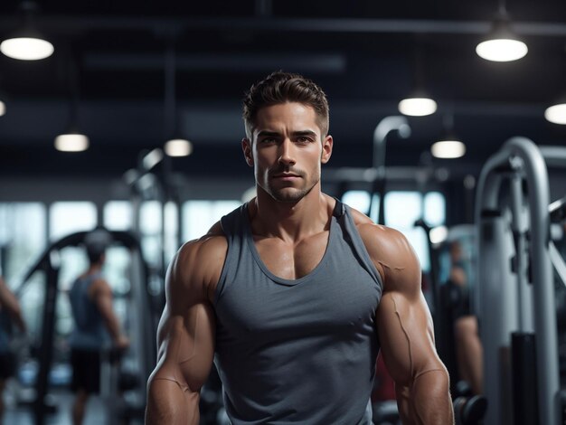 Hombre atractivo y en forma trabajando en el gimnasio