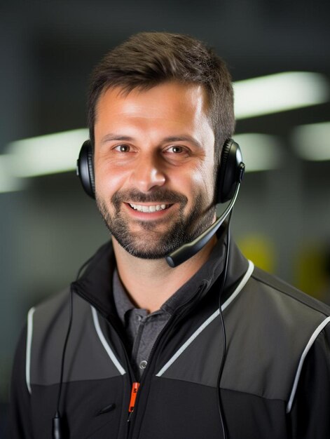 un hombre con auriculares y una chaqueta