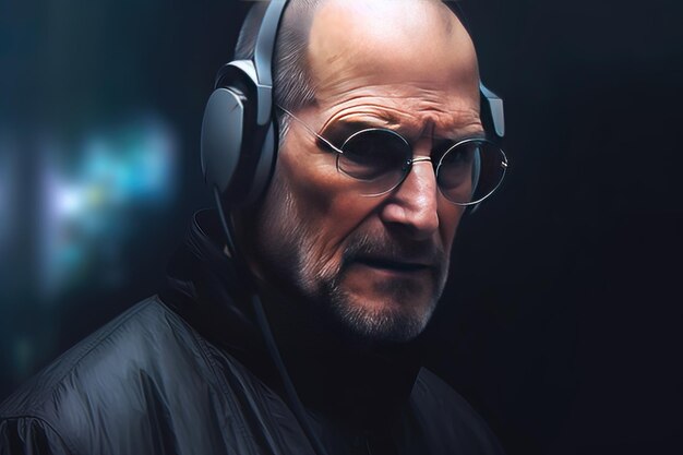 un hombre con auriculares y gafas