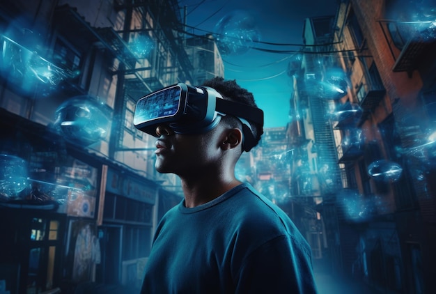 Hombre con auriculares de realidad virtual