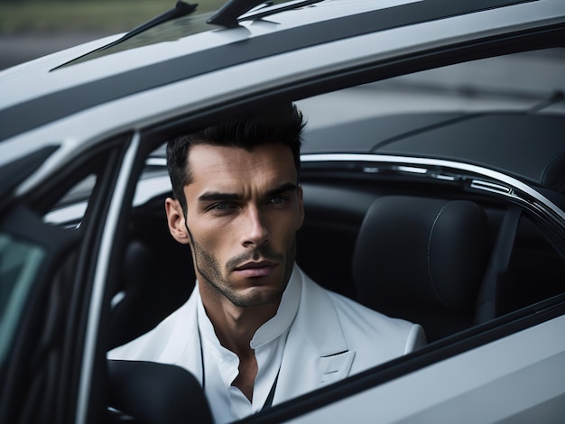 Un hombre en un auto mirando por la ventana