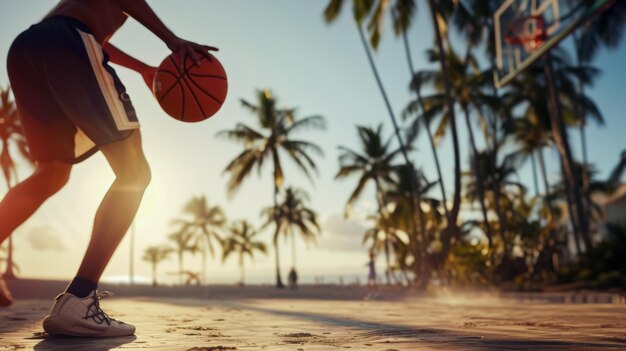 Foto el hombre de baloncesto callejero preparándose para lanzar la pelota en el aro selectivo enfoque espacio de copia