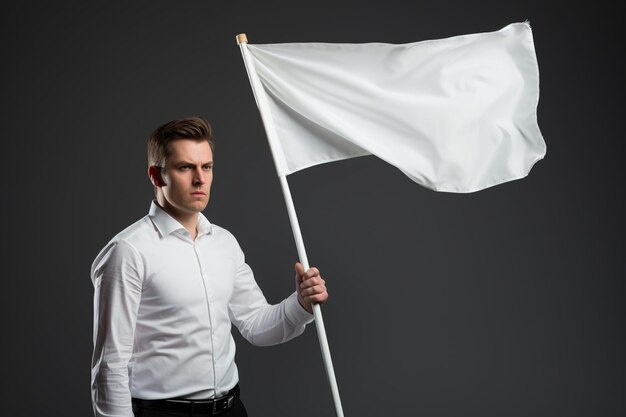 Foto un hombre con una bandera blanca