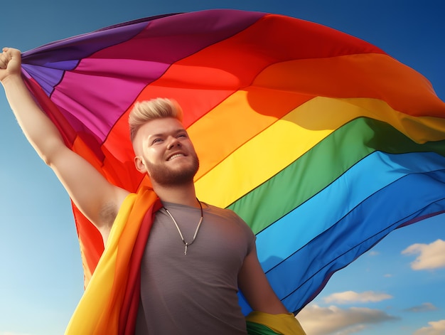 Hombre con una bandera LGBTQ