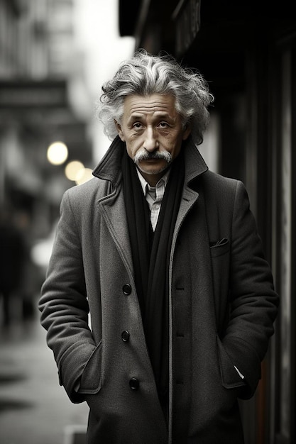 un hombre con barba y abrigo en la calle.