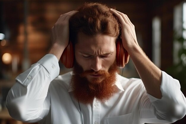 un hombre con barba con auriculares