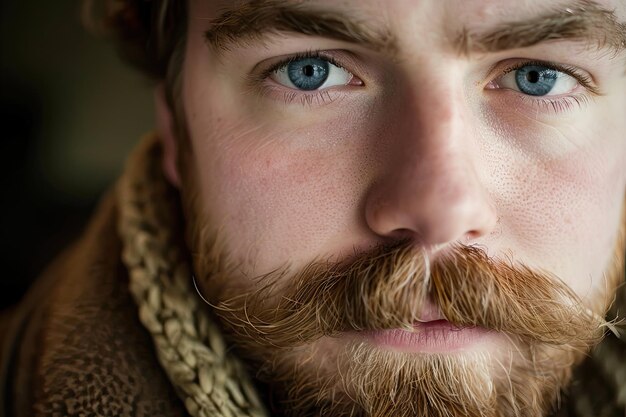 un hombre con barba y una barba está usando una chaqueta marrón