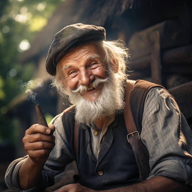 un hombre con barba y bigote sostiene un cigarro.