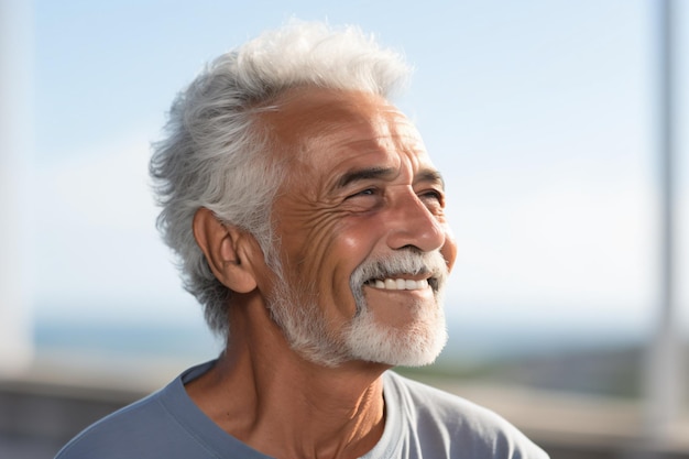 un hombre con barba blanca y camisa gris