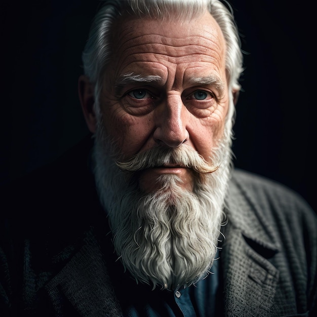 Un hombre con barba blanca y ojos azules está mirando a la cámara.