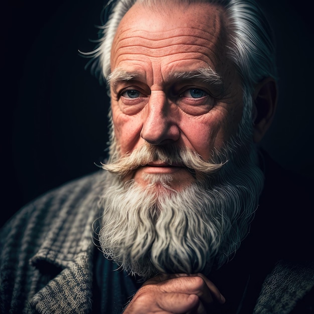 Un hombre con barba blanca y ojos azules mira a la cámara.