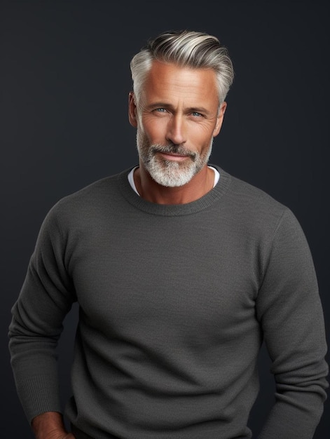 un hombre con barba blanca y suéter gris
