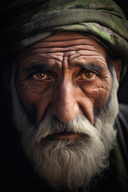 Foto un hombre con barba blanca y turbante verde.