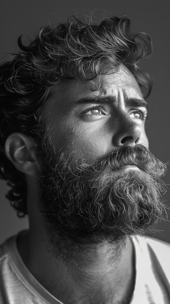 Hombre con barba en blanco y negro