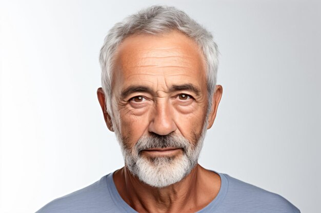 Un hombre con barba y camisa azul.