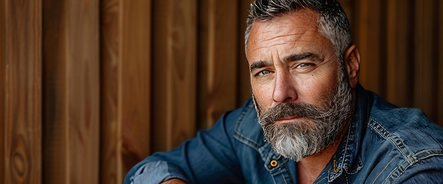 Hombre con barba y camisa de denim