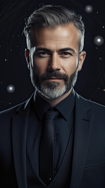 Un hombre con barba y camisa negra.