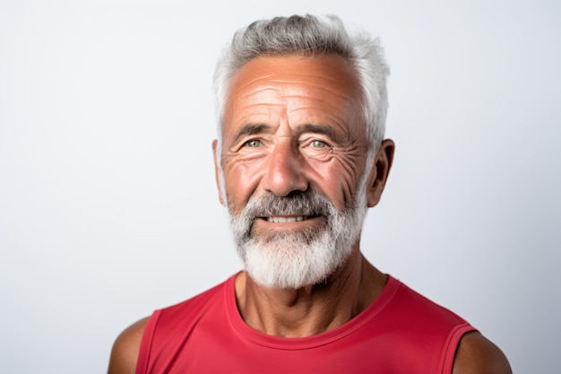 Un hombre con barba y camisa roja.