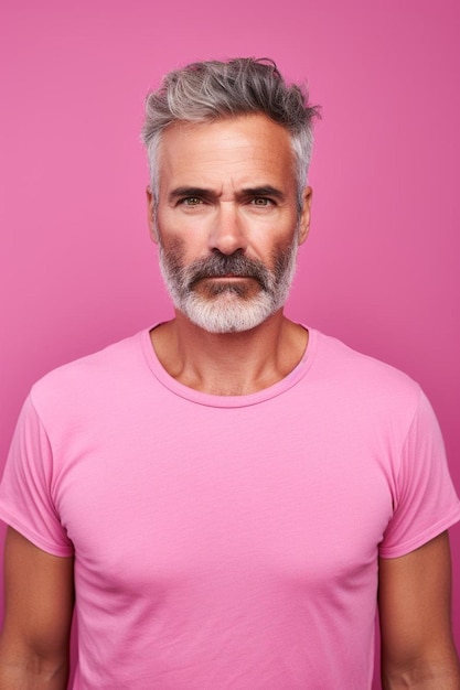 Foto un hombre con barba y una camisa rosa con barba