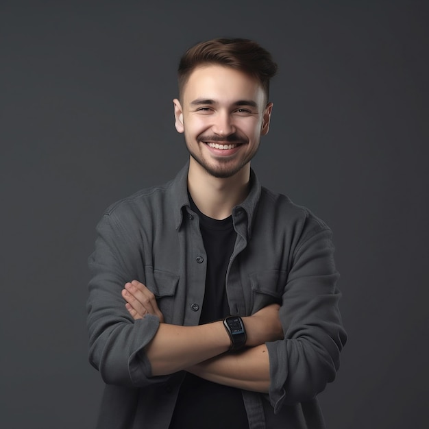 Un hombre con barba y camisa.