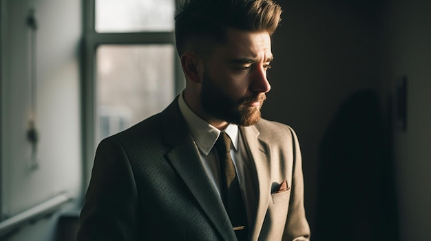 Un hombre con barba y corbata.