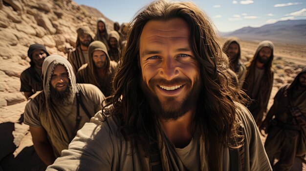 Foto un hombre con barba y una cruz en el pecho está sonriendo