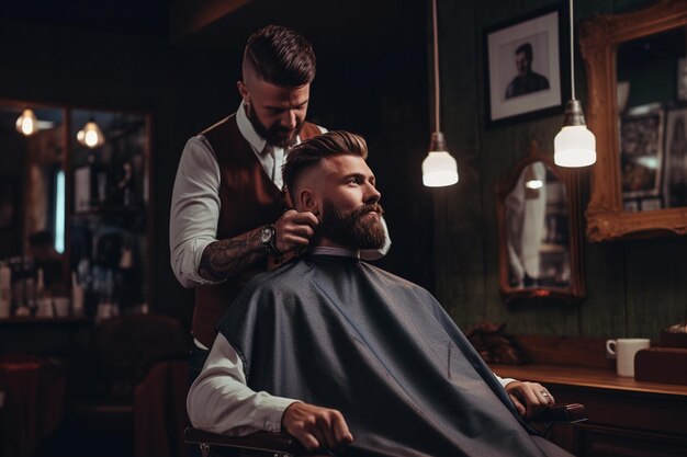 un hombre con barba se está poniendo el cabello negro