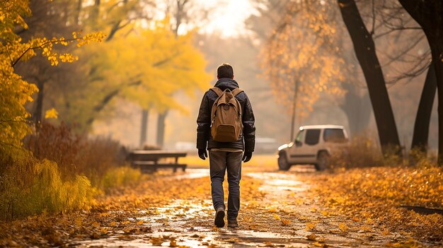 Hombre con barba con estado de ánimo de otoño generado por IA