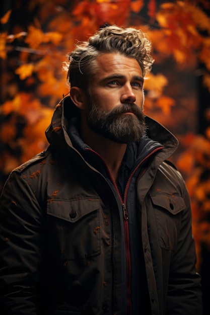 Hombre con barba con estado de ánimo de otoño