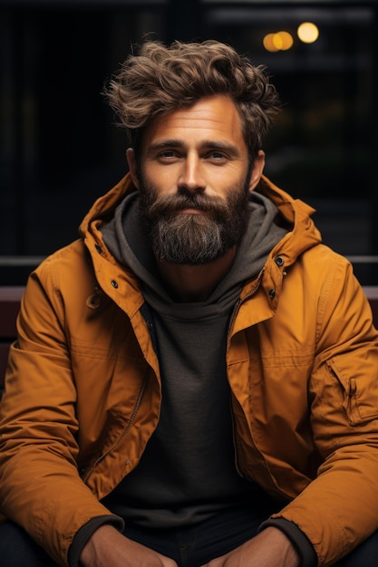 Hombre con barba con estado de ánimo de otoño