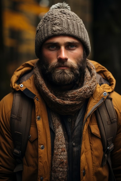 Hombre con barba con estado de ánimo de otoño