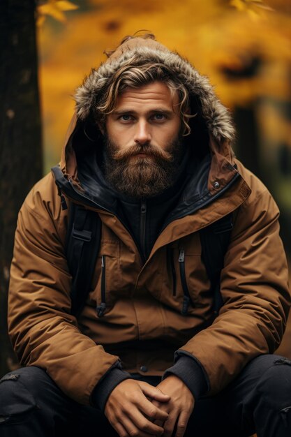 Hombre con barba con estado de ánimo de otoño