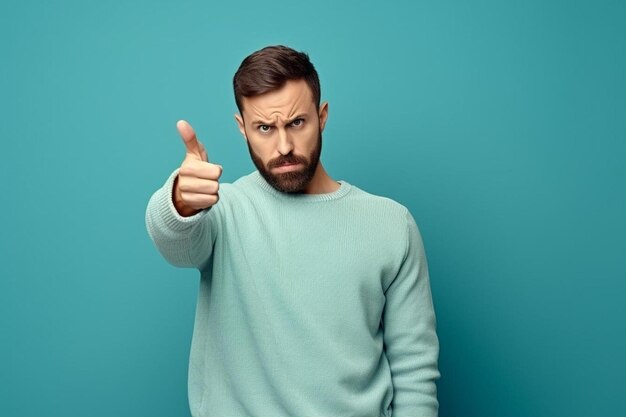 Foto un hombre con barba y un fondo azul con la palabra en él