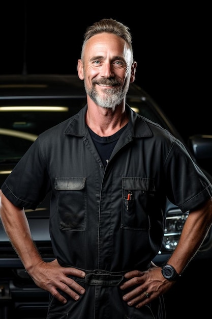 Foto un hombre con barba se para frente a un coche