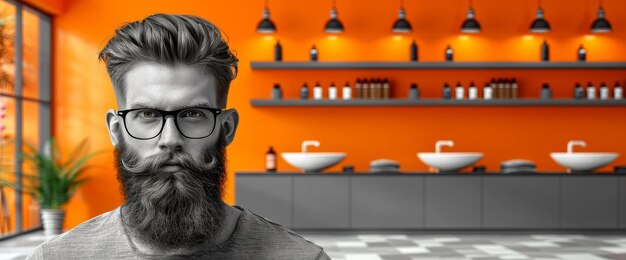 Hombre con barba y gafas en la barbería