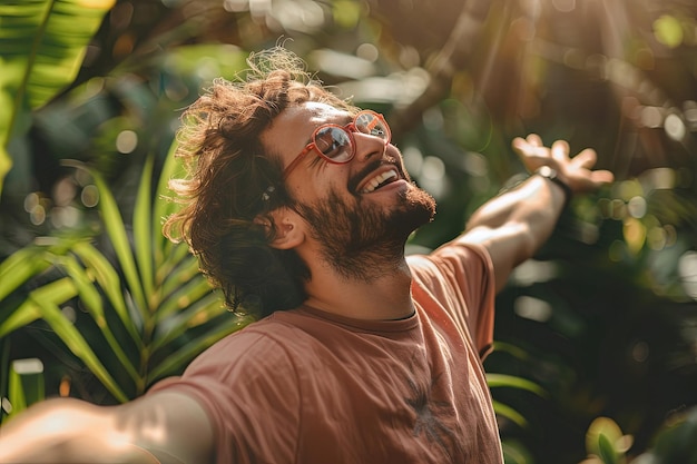 Un hombre con barba y gafas está sonriendo.