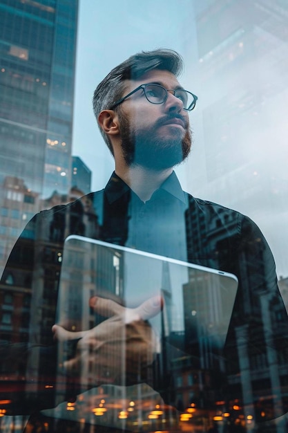 un hombre con barba y gafas mirando por una ventana