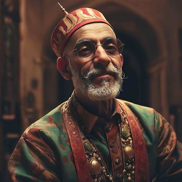 Foto un hombre con barba y gafas está de pie en una habitación con un hombre con un turbante